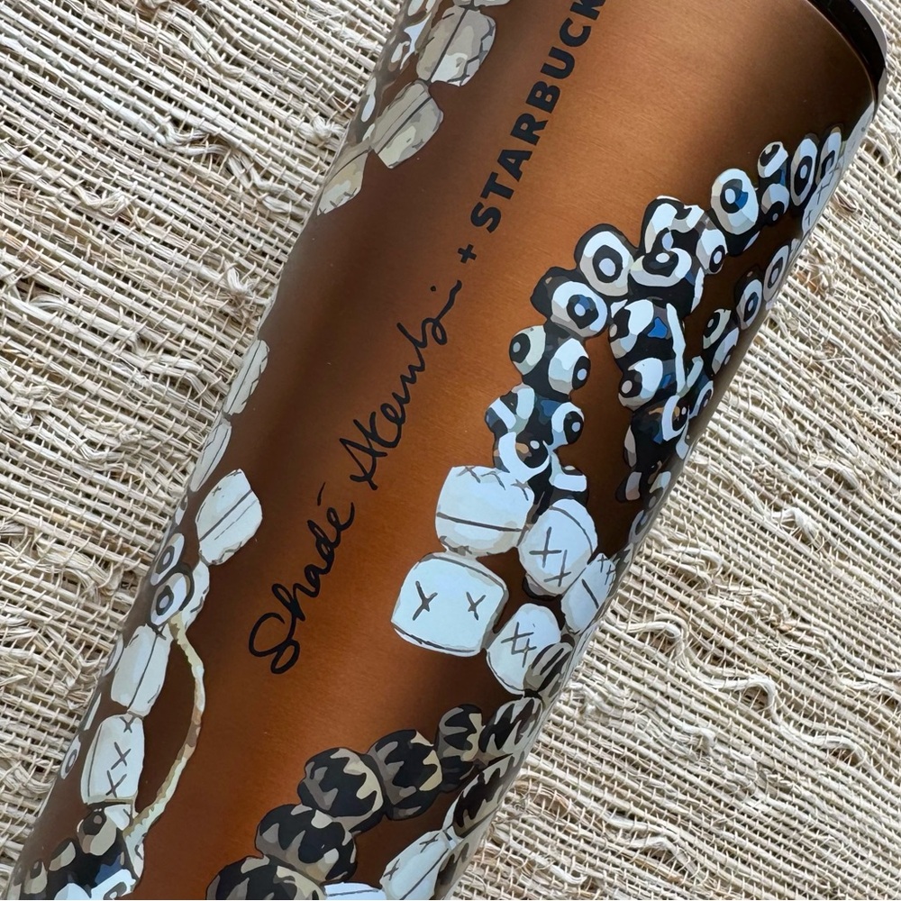 Starbucks Shadé Akanbi Batik Beads Stainless Steel Cold Cup 24 Oz Bronze NWT - Picture 9 of 11
